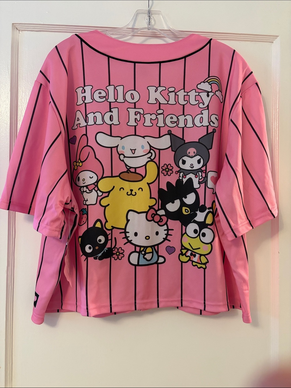 Hello Kitty and Friends Pink Button-Front Baseball Shirt with Character Graphics